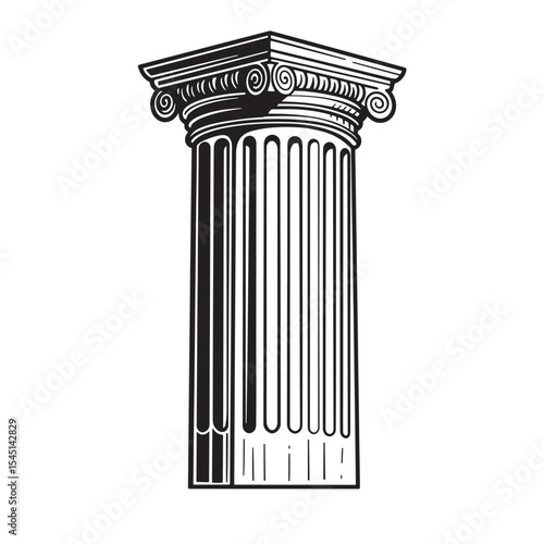Classic architectural design roman column vintage art silhouette isolated on white background