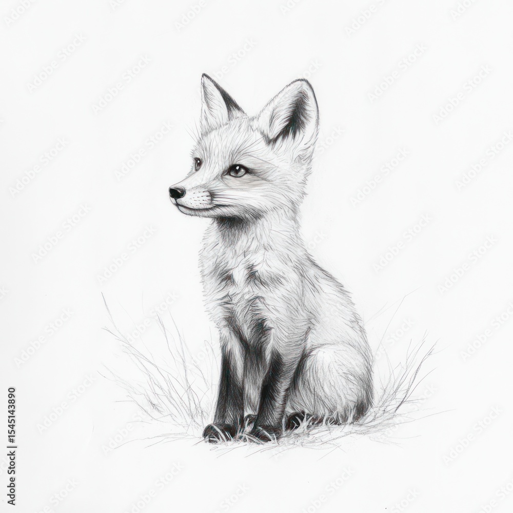 Fototapeta premium A Penciled Fox Kit Gazes Pensively into the Distance