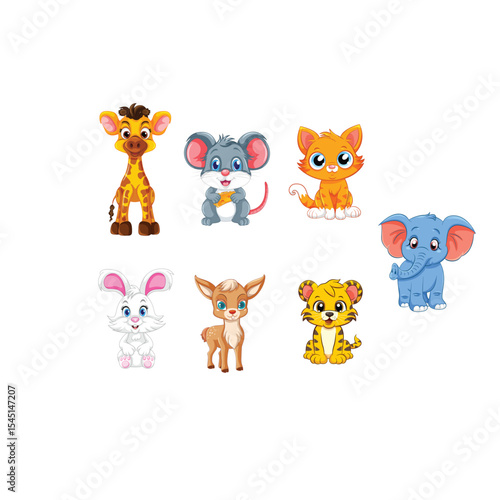 Collection of cute baby animals set 