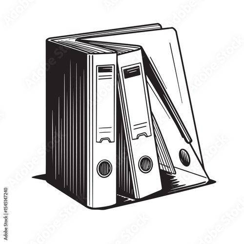 Vintage art silhouette of a group of office ring binders for business and organization