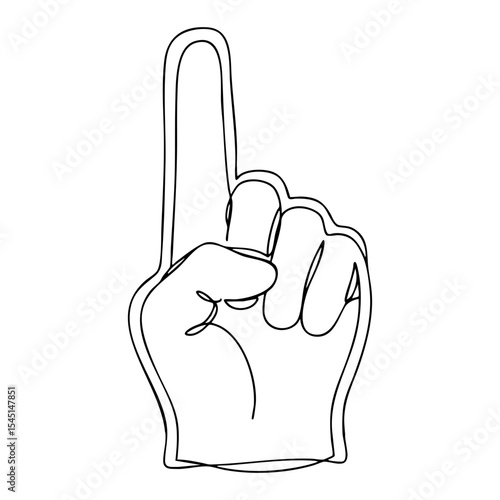 Vector line art of a foam finger with raised index finger, used by baseball fans for cheering