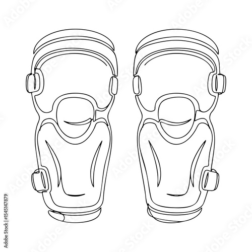Vector line art of a pair of baseball shin guards with protective padding, gear detail drawing