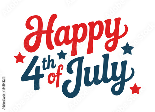 Happy 4th of July Red and Blue Script Lettering with Stars
