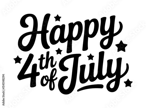Happy 4th of July Script Lettering Silhouette with Stars
