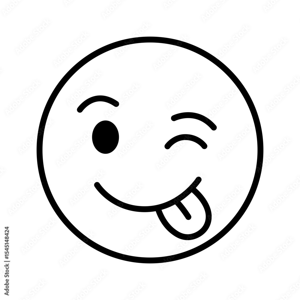 Fototapeta premium Winking face emoji with tongue out line art