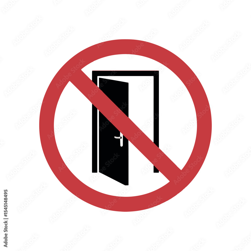 Prohibition Sign Featuring an Open Door Symbol with a Red Circle and Diagonal Line Designating Restriction of Entry Prohibition Sign Featuring an Open Door Symbol with a Red Circle and Diagonal Line Designating Restriction of Entry