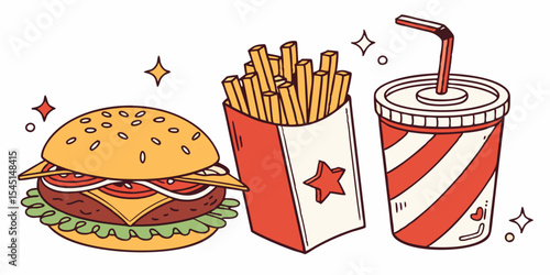 This sentence captures the key elements and is easy to understand without using a colon Let me know if you want variations or a more specific focus (like just burgers or drinks)