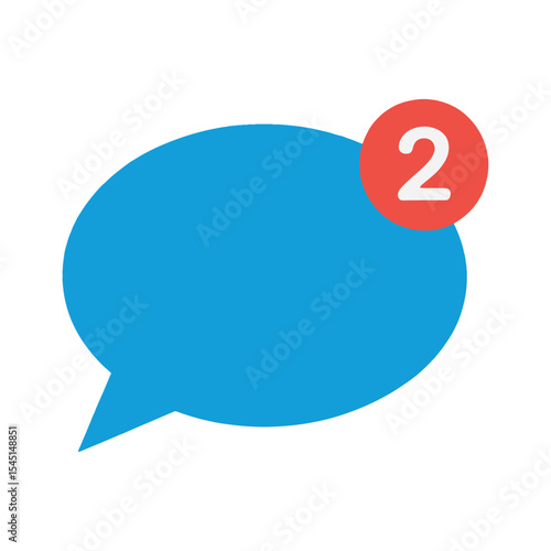 Unread Messages Notification Blue Chat Bubble with the Number Two Signifying Two New Messages Waiting to be Read