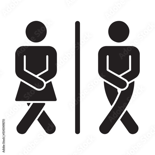Humorous Bathroom Sign Depicting a Woman and a Man Crossing Their Legs Symbolizing the Urgent Need to Use the Restroom