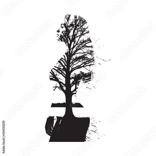 Black and White Tree Silhouette Double Exposure Man Nature