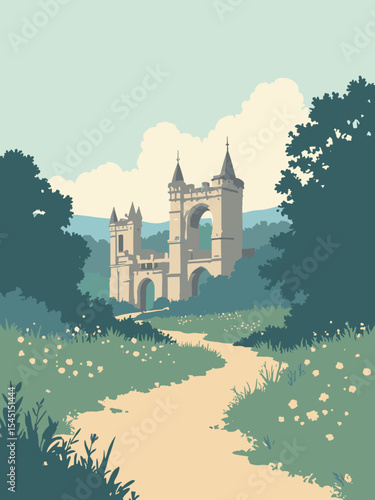 Reading, United Kingdom - Reading Abbey Ruins, The Oracle, Forbury Gardens in abbey grey, oracle blue, garden green, and cream