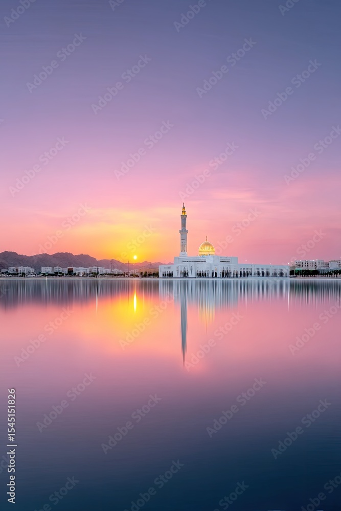 Calm Sunrise Reflection Over Mosque and Still Water Calm Sunrise Reflection Over Mosque and Still Water