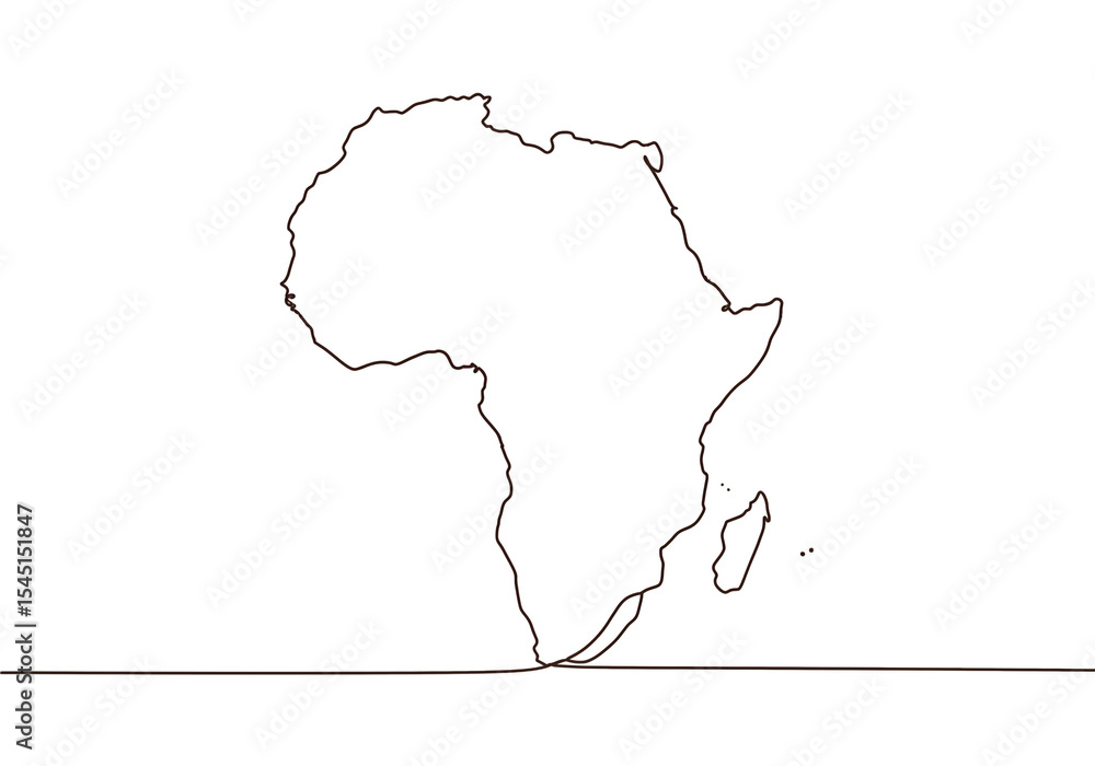 A simple outline of the continent of africa on a white background with a horizontal line below it A simple outline of the continent of africa on a white background with a horizontal line below it