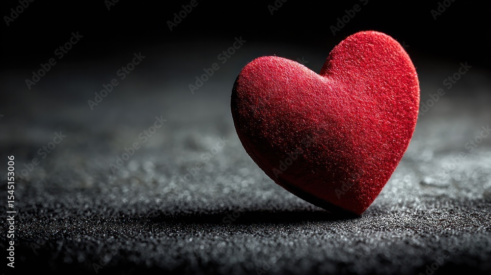Fototapeta premium Red heart on black surface, symbolizing love and simplicity