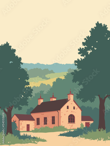Mansfield, United Kingdom - Mansfield Museum, Oak Tree Theatre, Sherwood Forest in museum brown, theatre red, forest green, and cream