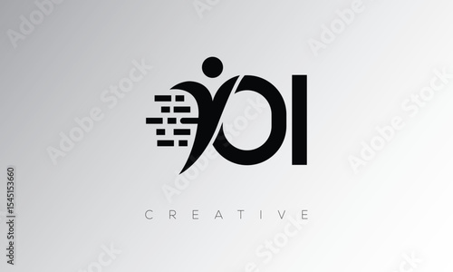 OI Creative Digital Monogram Logo – Futuristic Letter mark Design Featuring Human Shape, Pixel Motion & Minimal Tech Style for Innovative Branding Identity