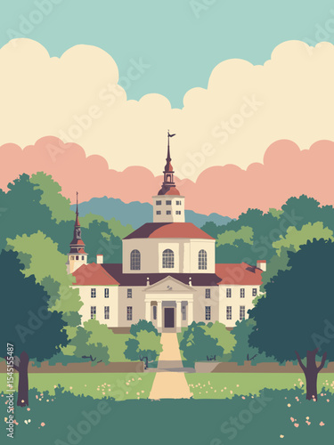 Cheltenham, United Kingdom - Cheltenham Racecourse, Pittville Pump Room, Montpellier Gardens in racecourse tan, pump room cream, garden pink, and green