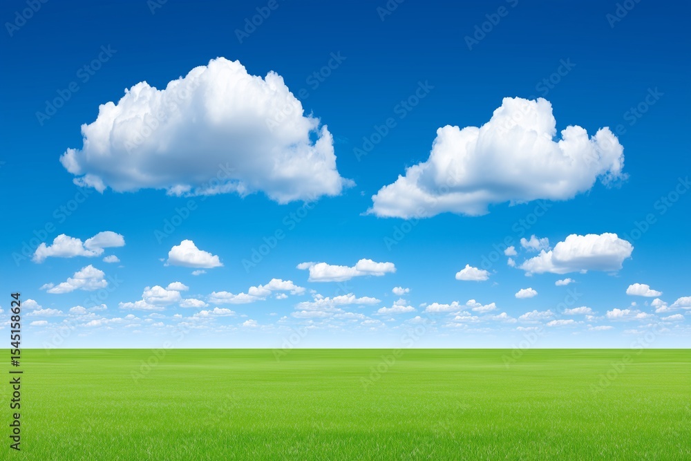 Vibrant green grass field beneath a bright blue sky with fluffy white clouds Vibrant green grass field beneath a bright blue sky with fluffy white clouds