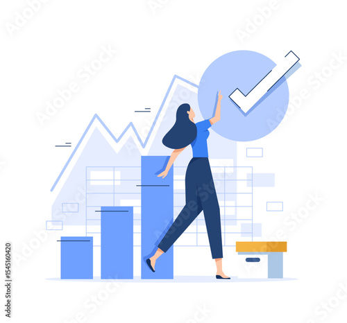 People invest money. Woman managing financial chart. Concept of ROI, return on investment, financial solutions