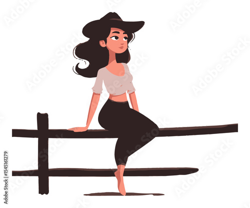 Stylish Cartoon Character Sitting on a Fence in Creative Vector Style