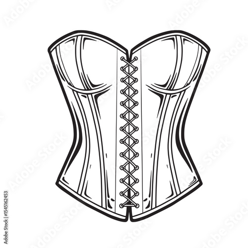 Detailed vintage art silhouette of a classic corset in black and white for fashion and design