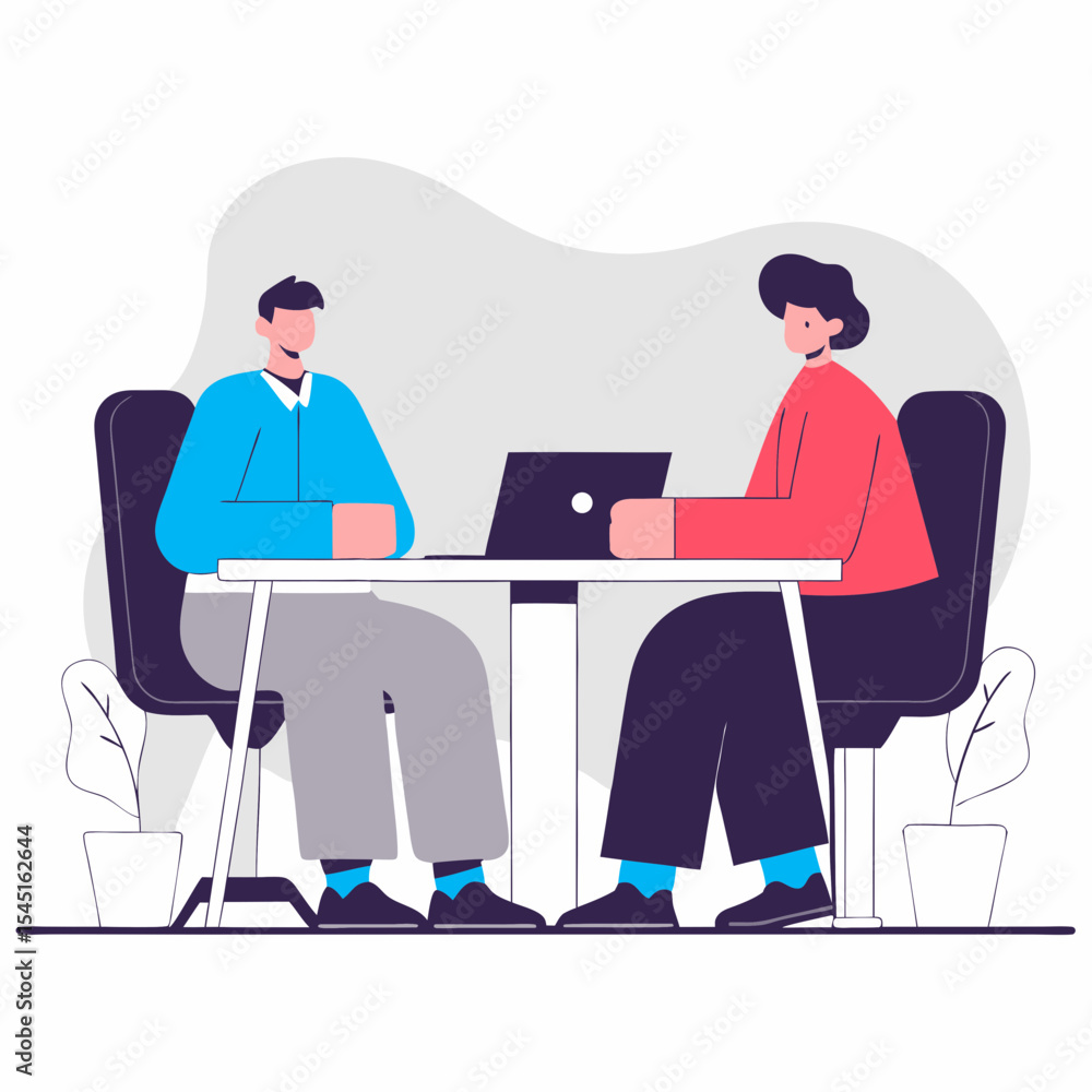 Professional Business Interview & Collaborative Meeting Illustration - Two Individuals Discussing Strategy at a Desk
Professional Business Interview & Collaborative Meeting Illustration - Two Individuals Discussing Strategy at a Desk
