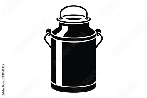 Black and White Illustration of Vintage Milk Can with Handle and Details