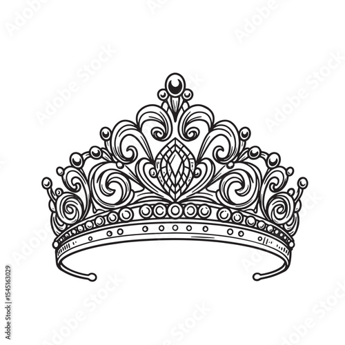 Elegant black and white vintage art silhouette of a royal crown with ornate details
