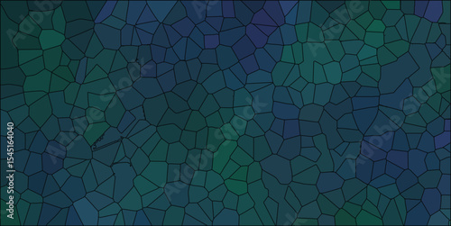 Abstract geometric stained glass effect seamless mosaic tile pattern background in deep green and blue colors
