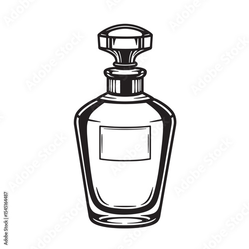Elegant vintage art silhouette of a decorative decanter for spirits or perfume in monochrome