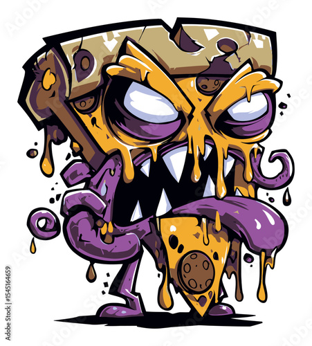Cartoon Cheese Character with Goofy Expression and Dripping Sauce Art