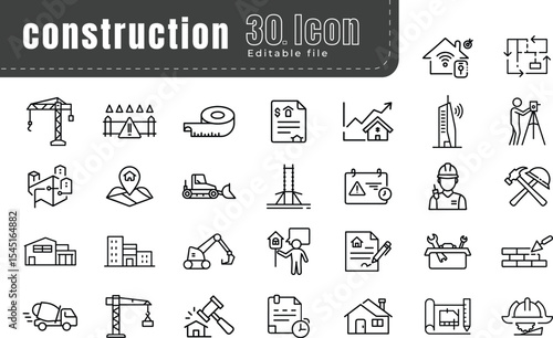 construction Icons Set, construction and building Line Icons for Messaging and Social Interaction