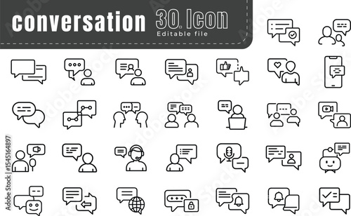 Conversation Icons Set, Communication and Chat Line Icons for Messaging and Social Interaction
