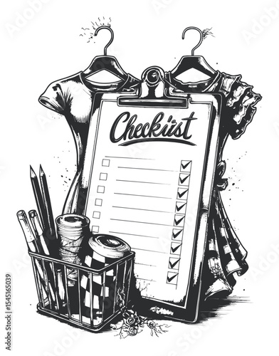 Hand-Drawn Illustrated Checklist with Dresses and Craft Supplies