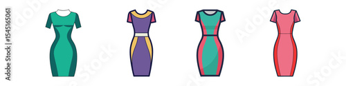 Body con Dress Flat Illustration in Simple Minimalist Style
