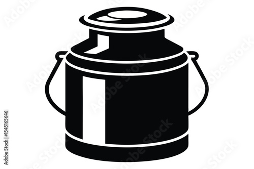 Black Milk Can Silhouette with Handles, Lid, and Classic Dairy Farm Design