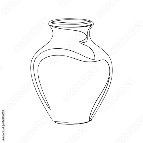 Vector line art of a single handcrafted ceramic vase with smooth curves, minimal continuous line drawing