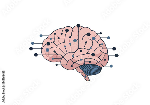 Anatomical illustration of a human brain with connected nodes, representing neural networks.