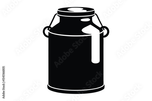 Black Silhouette Image of Vintage Milk Can with Handle and Lid Detail