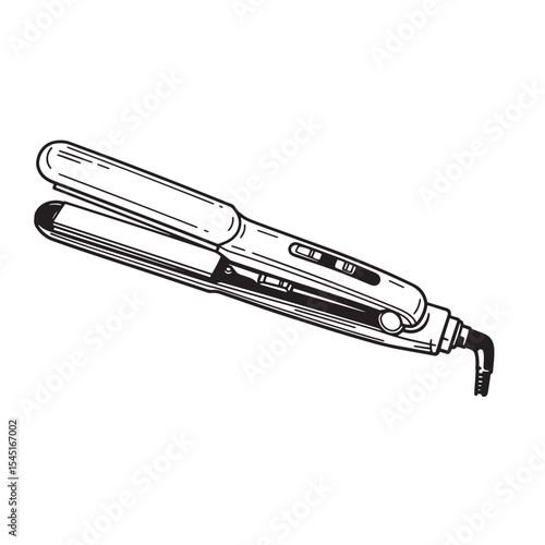 Vintage art silhouette of a hair straightening iron for beauty and hairstyling illustrations