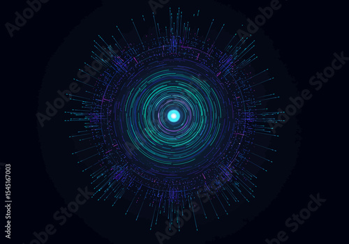 Abstract concentric circles radiate outwards from a central glowing point, creating a vibrant, dynamic pattern.