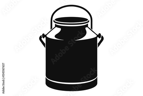 Black and White Milk Can Illustration with Handle and Rounded Bottom Edge Shape
