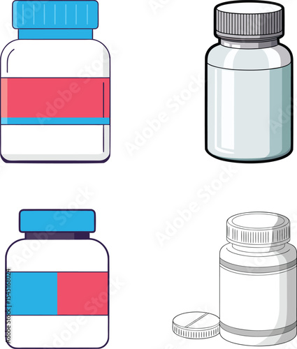 3D Vector Pill Bottle Set – Medical Container Illustrations. 