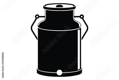 Milk Can Silhouette With Handles, Base and Lid, Black on White Background