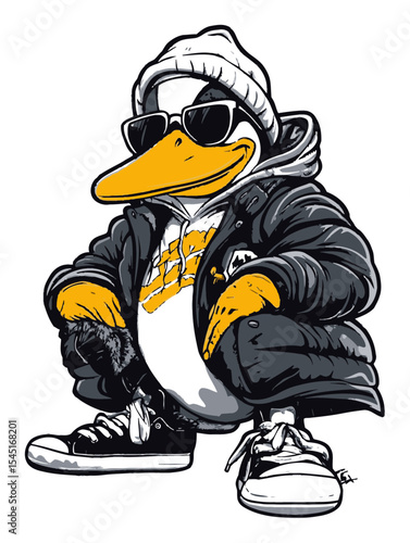 Cool Cartoon Penguin in Streetwear with Sunglasses and Stylish Attire