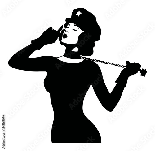 Elegant Silhouette of a Woman in Police Officer Uniform with Charming Pose