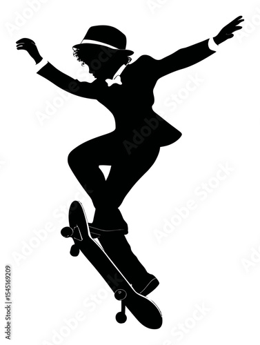 Stylish Skater Performing Tricks in Silhouette Against a Plain Background