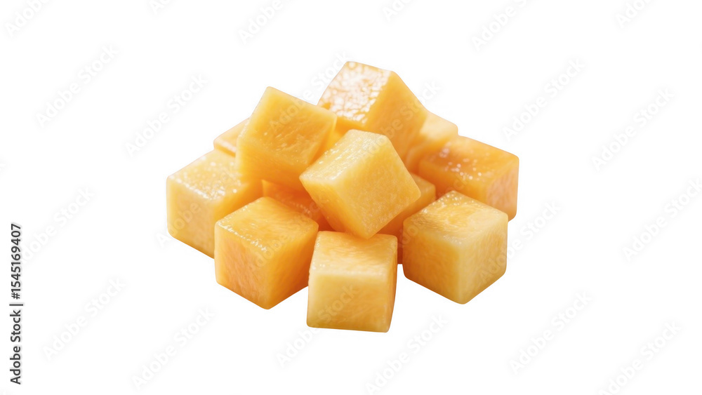 Fresh Cubes of Yellow Cheese on Transparent Background Fresh Cubes of Yellow Cheese on Transparent Background