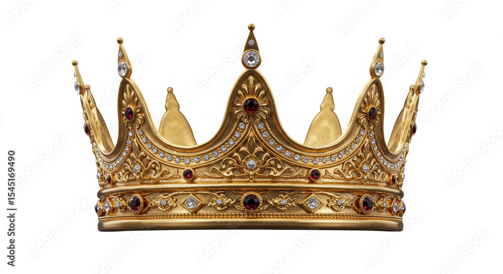 Fototapeta premium Luxury golden crown with gems isolated on transparent background