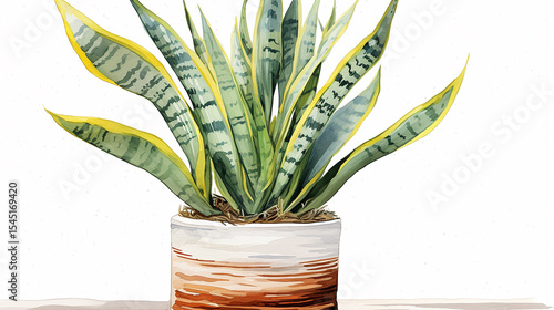 Clipart of watercolor Snake Plant in the pot